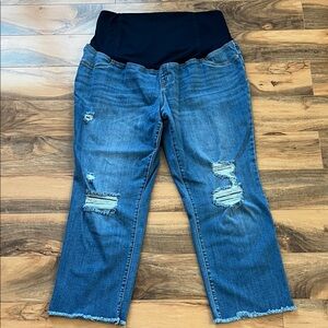 Isabel Maternity Distressed Cropped Straight Leg Jeans Size 16 Frayed Hem